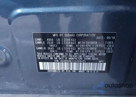 2018 Subaru Outback 3.6R Limited z USA, uszkodzony, nr VIN 4S4BSENC3J3389425